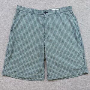 Perry Ellis Mens 36 Chino Shorts Green Blue Gingham Slash Pocket Golf Stretch